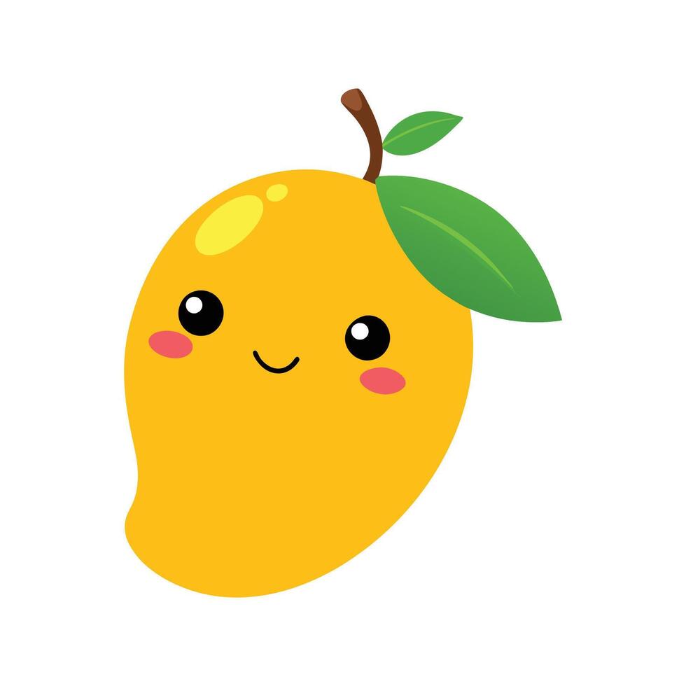 Kawaii Cute Mango Icon - Adorable Tropical Fruit Cartoon with Smiley for Fun Designs vector