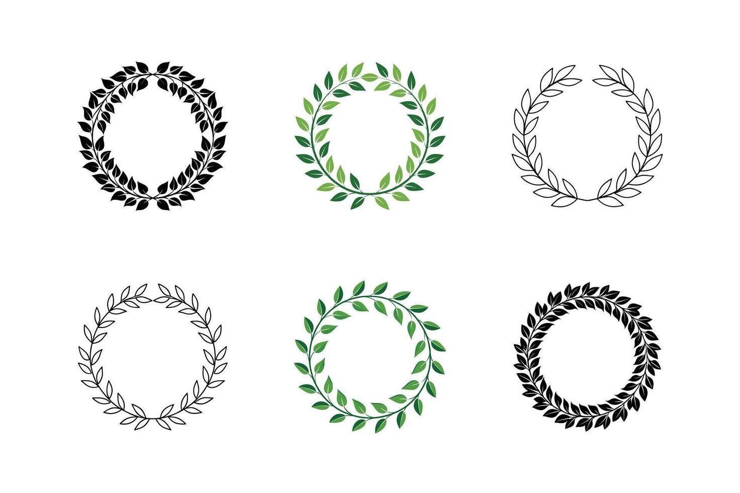 Laurel Wreath Green Set - Botanical, Decorative, and Victory Symbol Design vector