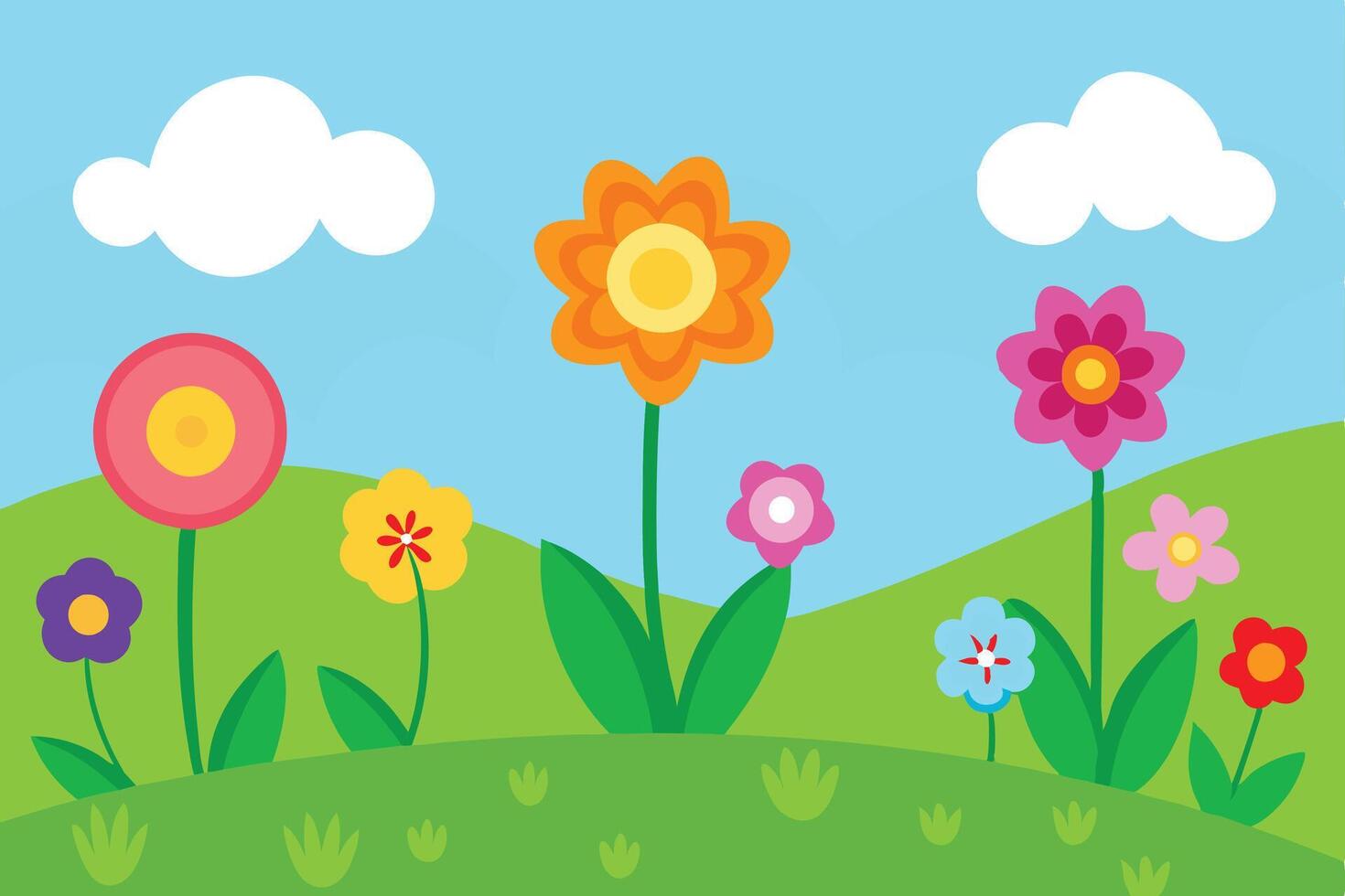 Spring Meadow Flowers - Vibrant Floral Landscape Illustration vector