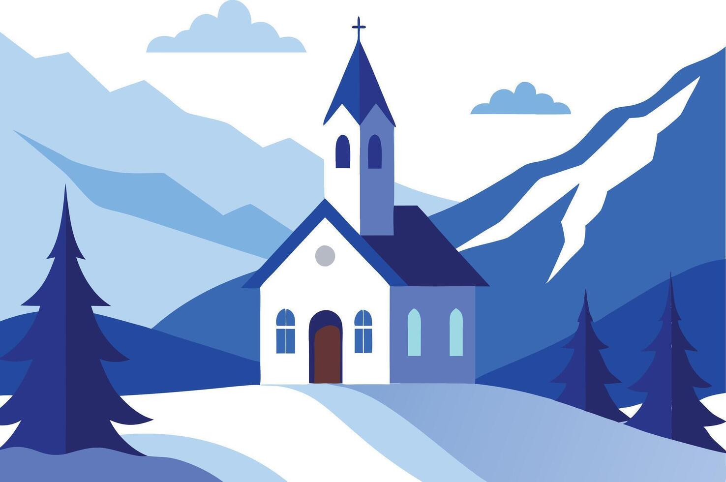 Church on the Mountains - Scenic Religious Landscape Illustration vector