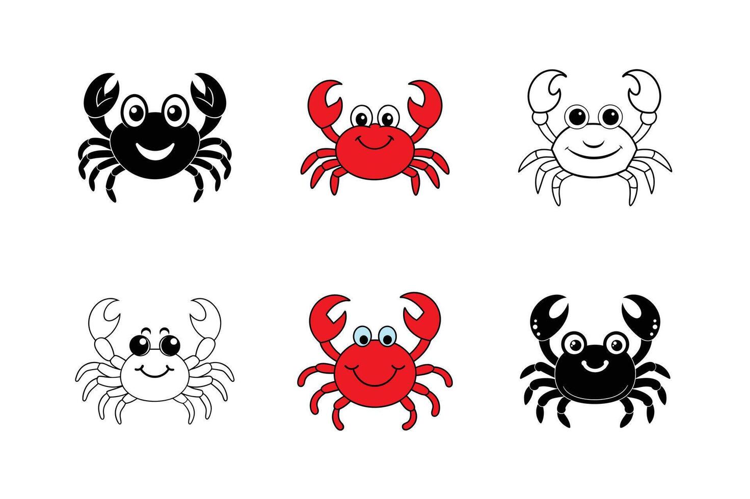 Cute Crab Cartoon Set - Playful Marine Animal Illustration for Fun, Coastal, and Tropical Designs vector