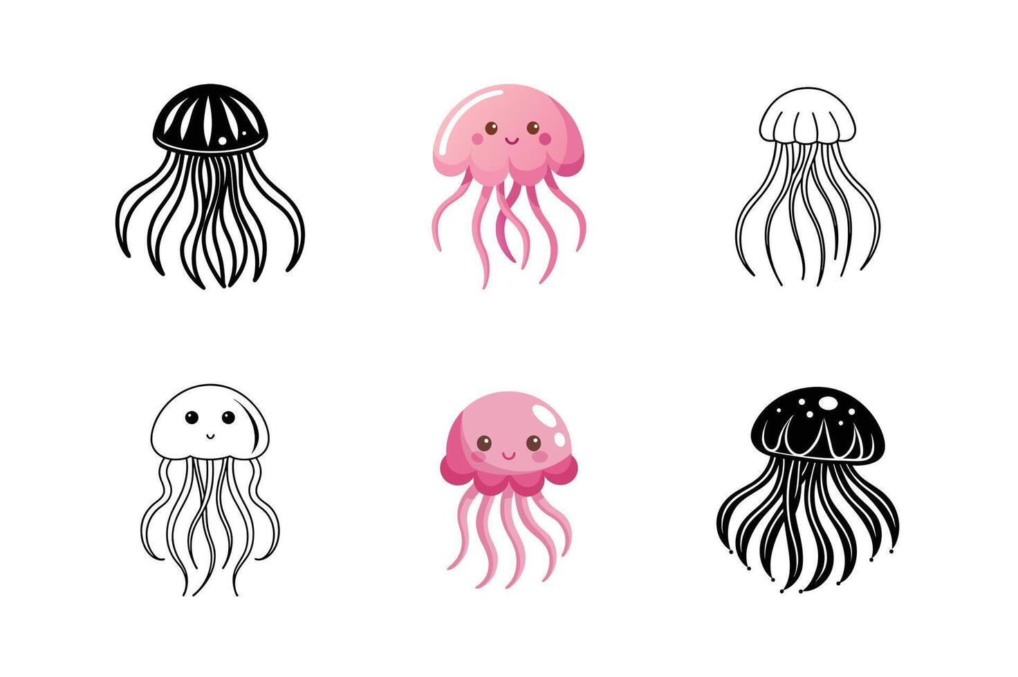 Jellyfish Set - Stylish and Versatile Underwater Marine Creature Illustrations vector