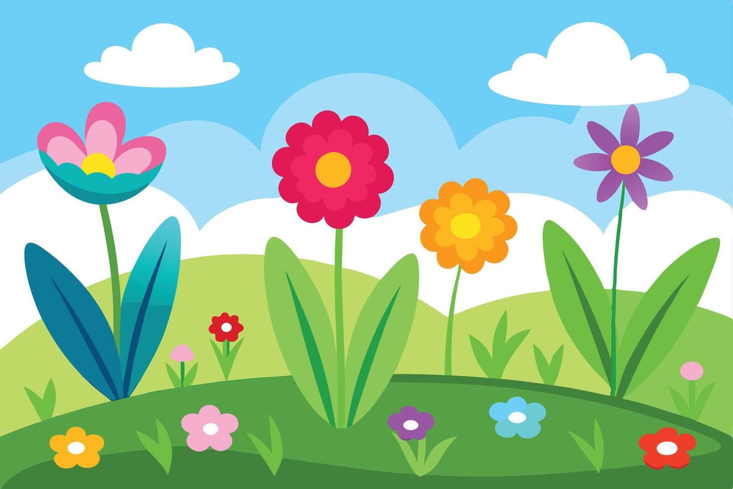 Spring Meadow Flowers - Colorful Floral Landscape for Fresh, Vibrant Designs vector