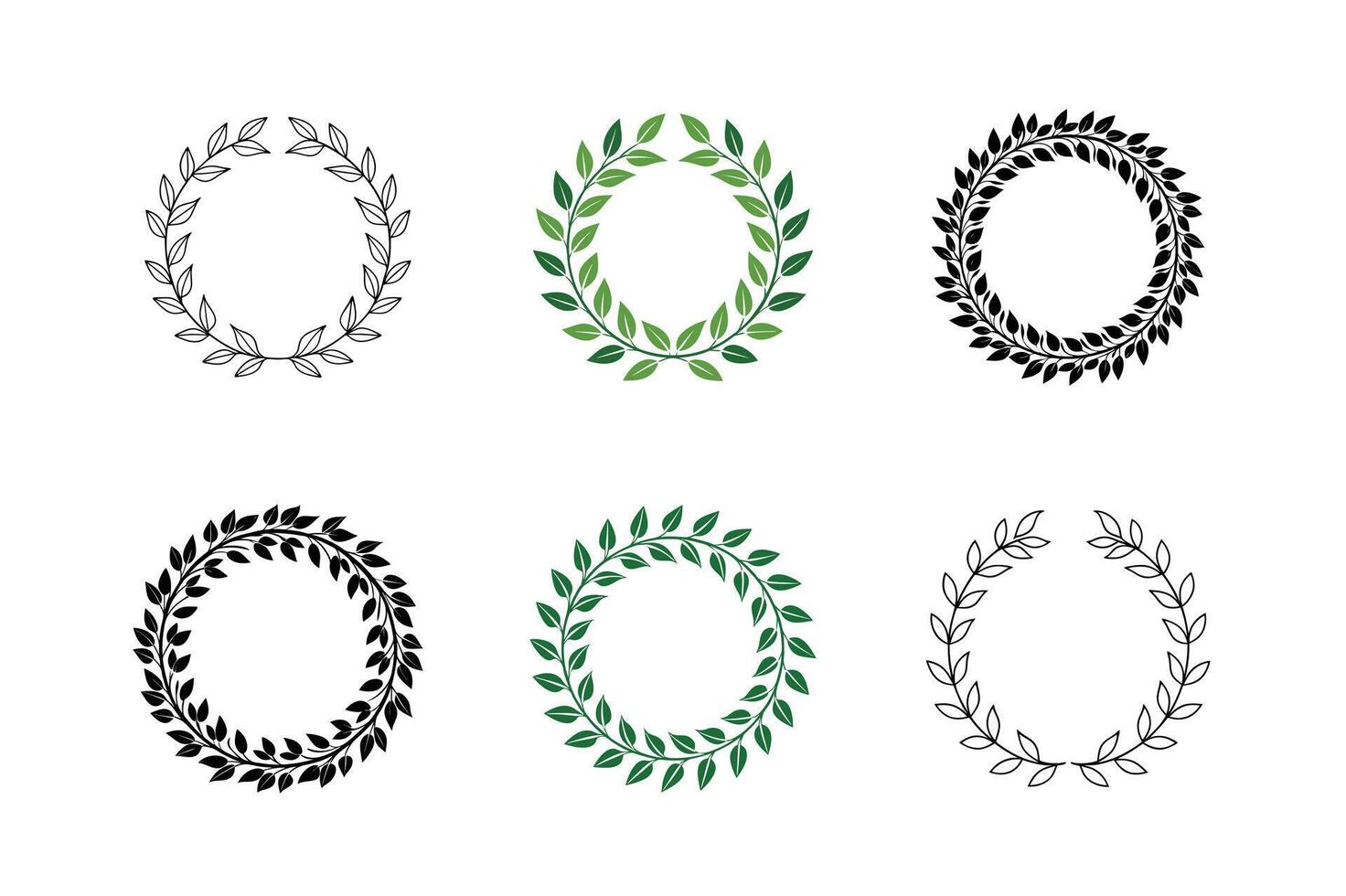 Laurel Wreath Green Set - Botanical, Decorative, and Victory Symbol vector