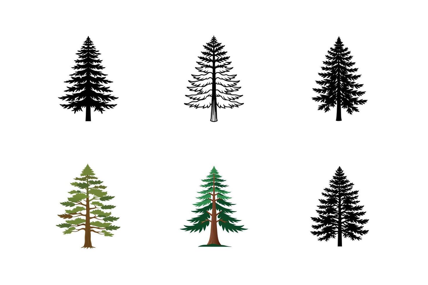 Conifer Tree Silhouette Set - Isolated Evergreen Pine Illustrations for Nature and Woodland Designs vector