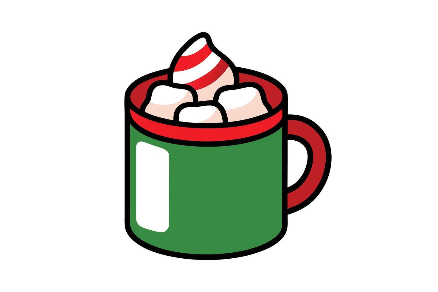 Christmas Cocoa with Marshmallows - Line Art Clipart Illustration Isolated on White Background vector