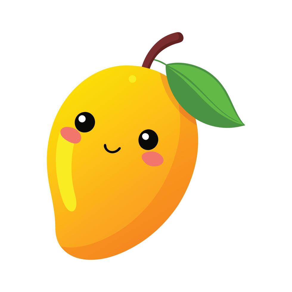 Cute Mango Cartoon Icon - Kawaii Smiley Tropical Fruit Illustration for Playful Designs vector