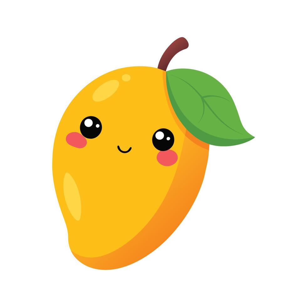 Kawaii Mango Icon - Adorable Smiley Tropical Fruit Cartoon for Fun Art Designs vector