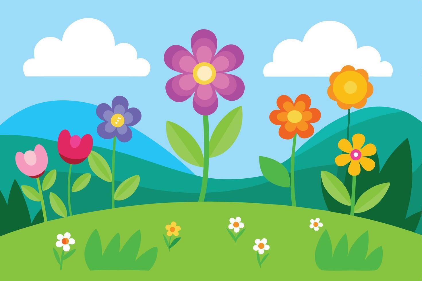 Vibrant Spring Meadow Flowers - Floral Landscape Design for Spring Art vector