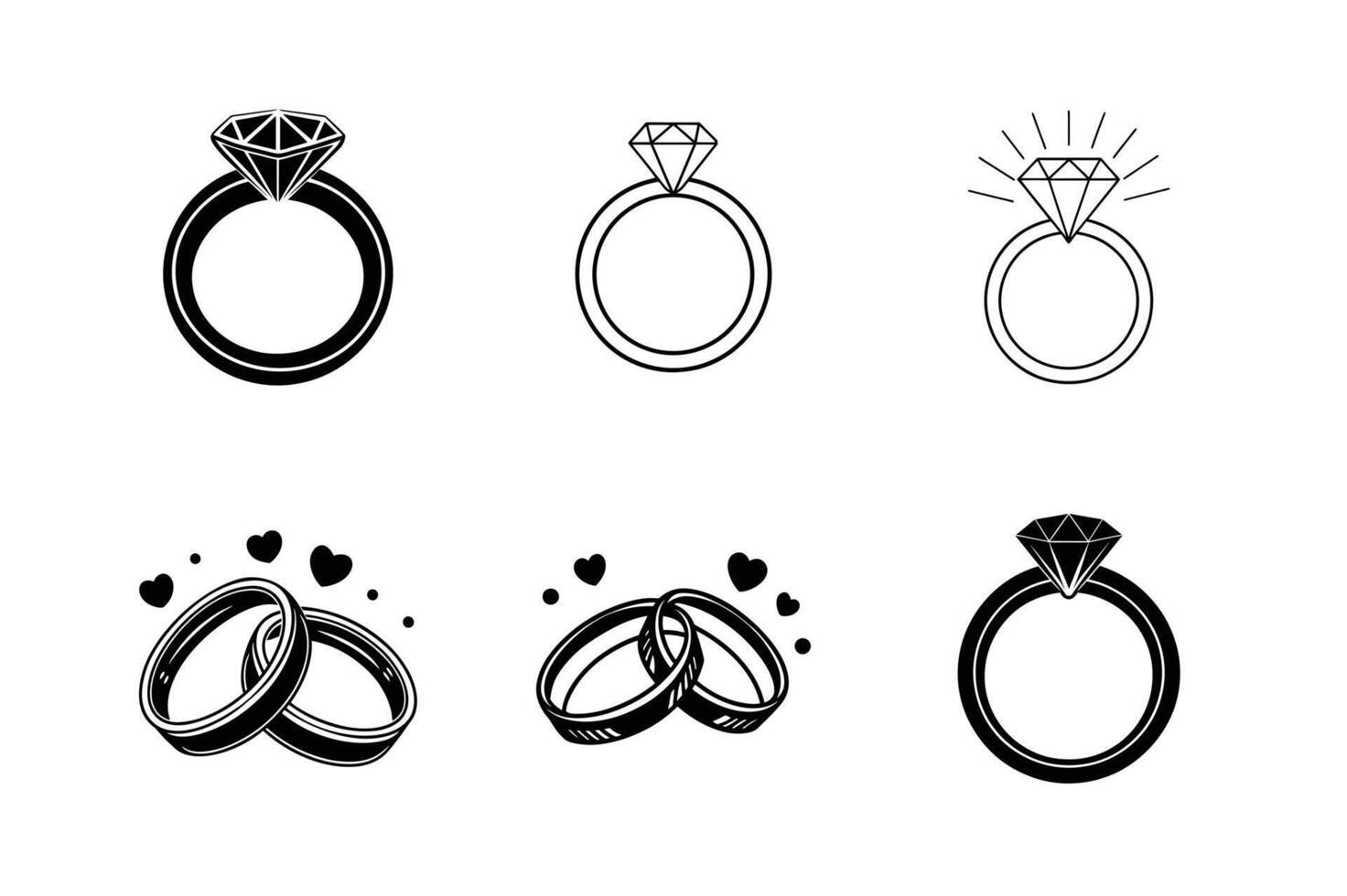 Wedding Ring Set Icon Silhouette - Elegant Outline Illustration of Gold Diamond Jewelry for Marriage Designs vector