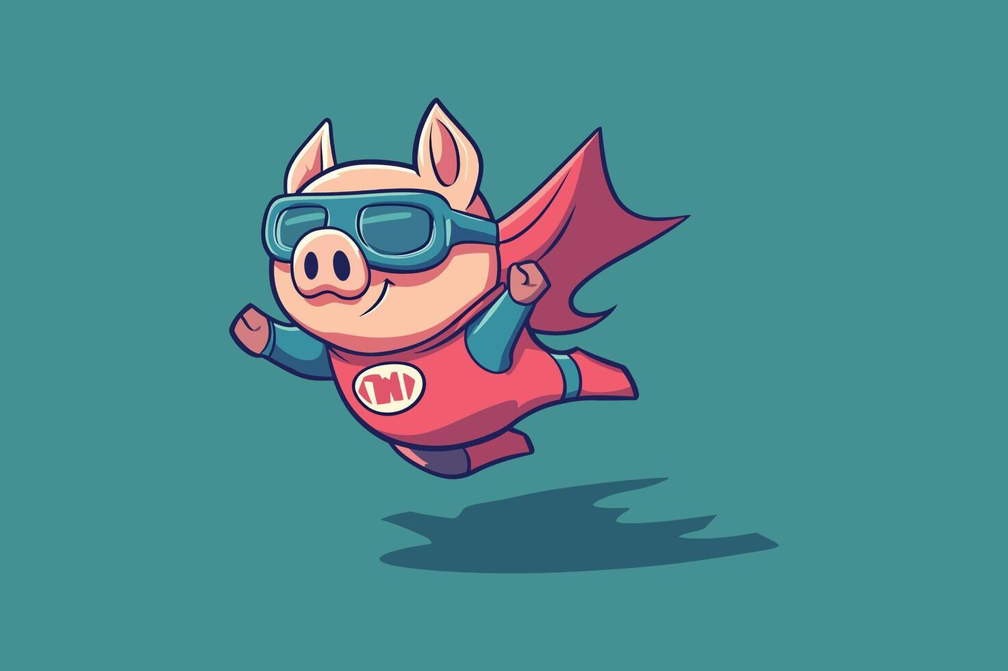 Superhero Pig Illustration - Playful Flying Cartoon Design for Fun and Whimsical Art vector