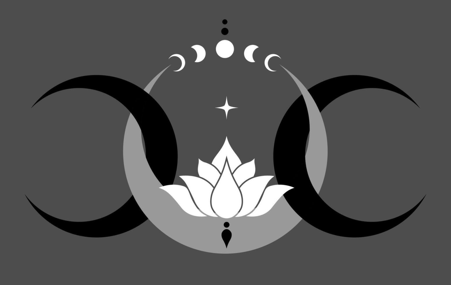 Triple Moon and Sacred Lotus flower with Moon Phases logo design. Mystical Goddess, Floral magic celestial clipart of yoga, spa, wiccan, beauty salon, cosmetics, relax, brand style, tattoo. Isolated vector