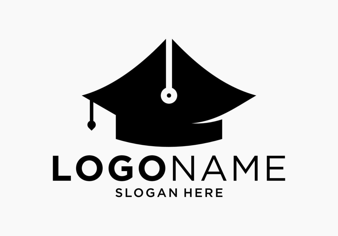 Educational logo with graduation cap or bachelor cap and flat pencil icon. vector