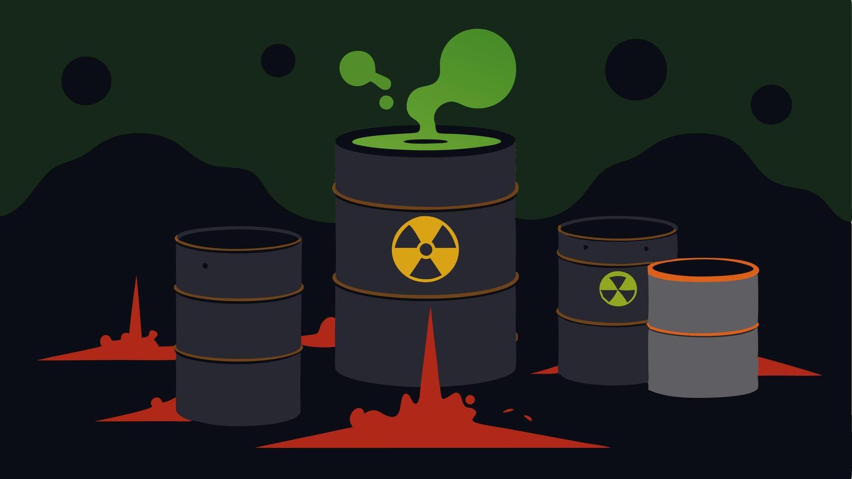 Waste Disposal A dark corner filled with barrels labeled Hazardous Waste spewing out vapors indicating improper disposal practices in the illegal lab.. vector