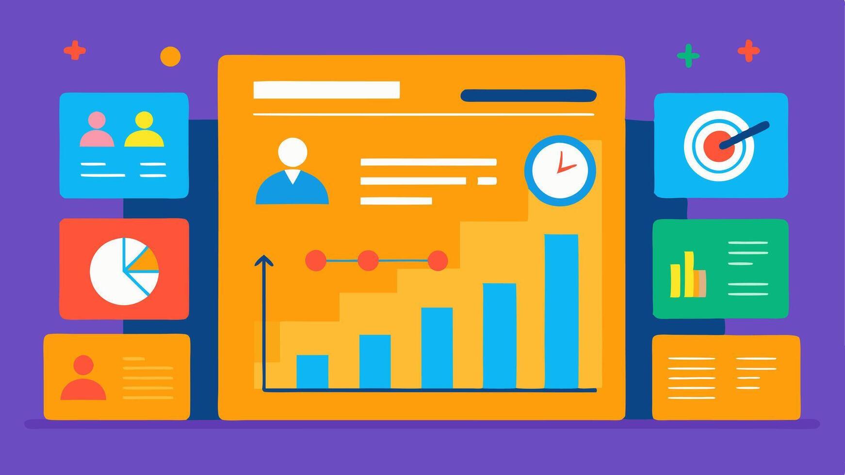 Success Metrics Dashboard A vibrant dashboard on a wall displaying hiring success metrics like timetohire and candidate fit enhanced by AI insights.. vector