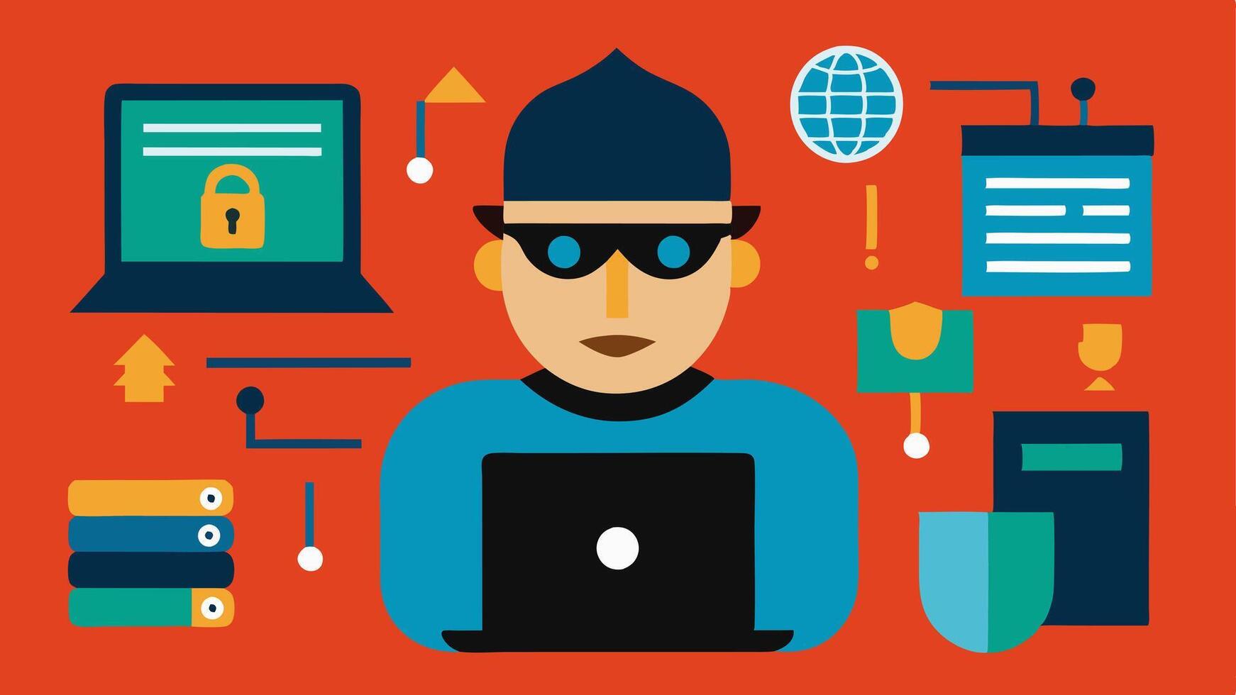 These descriptions can be used for creating illustrations that capture the essence of cybercrime and law enforcements efforts in arresting hackers.. vector