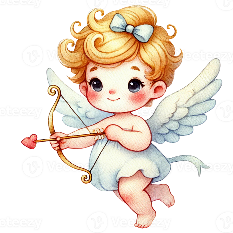 Cute angel with a bow and arrow, symbolizing love and affection. Valentine's cartoon character. png