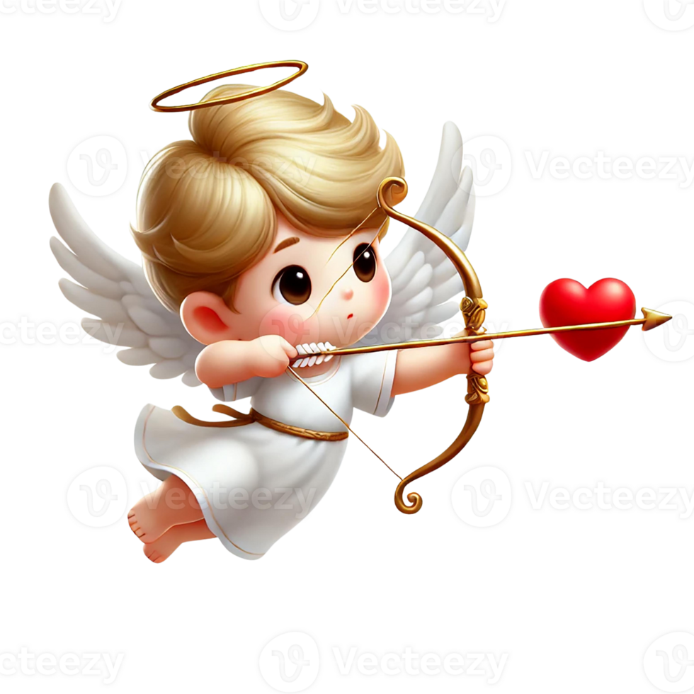 Cute angel character aiming for love with a bow and arrow. Valentine's cartoon character. png