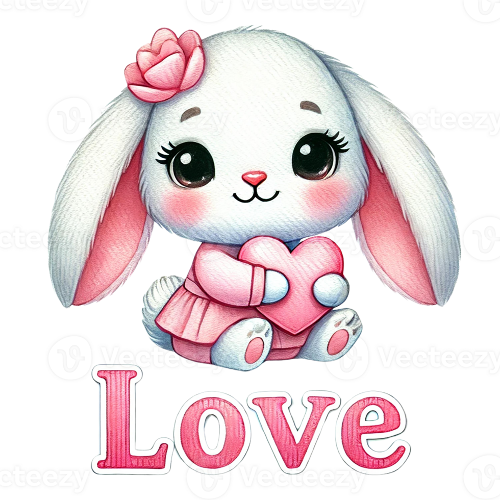 Cute bunny holding a heart symbolizing love and affection. Valentine's cartoon character. png