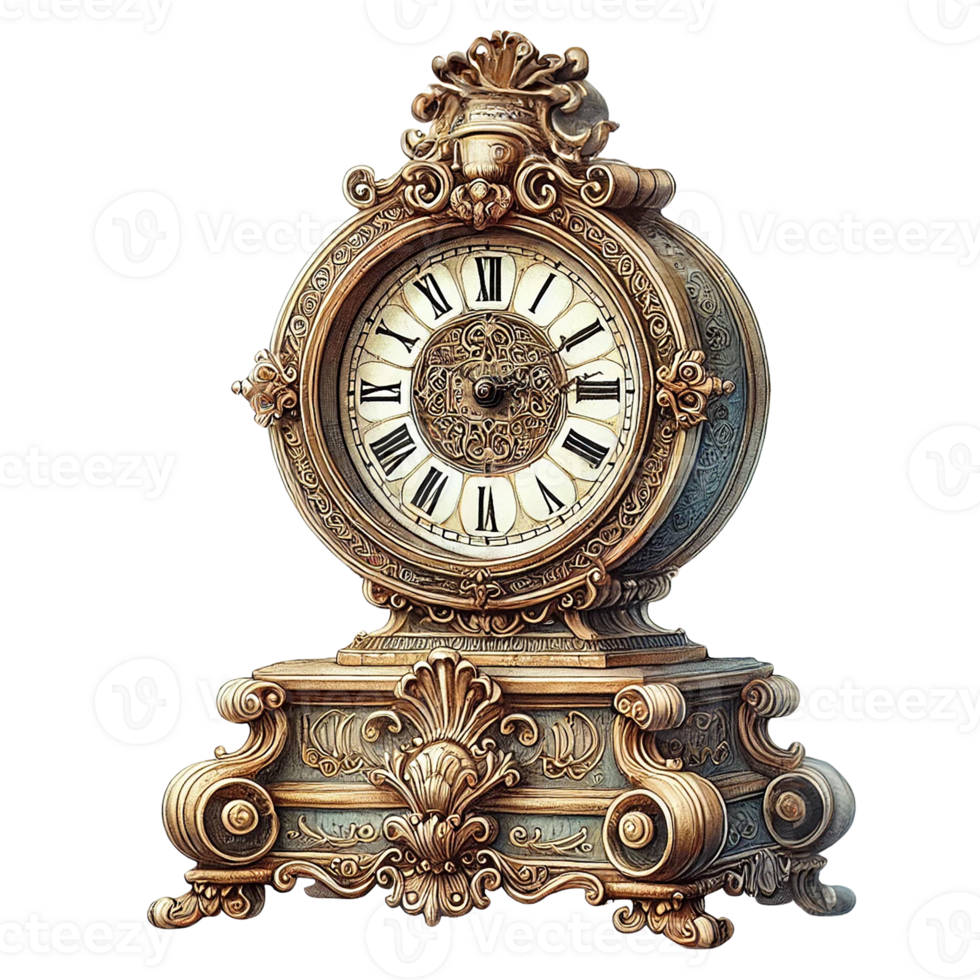 A beautifully crafted vintage clock showcasing intricate details. White Christmas concept png