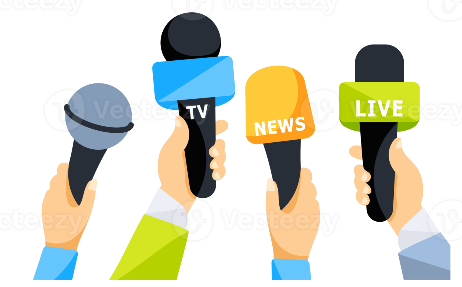 Hands holding microphone. Hands of people journalists. Mic recorder taking interview on live tv. png