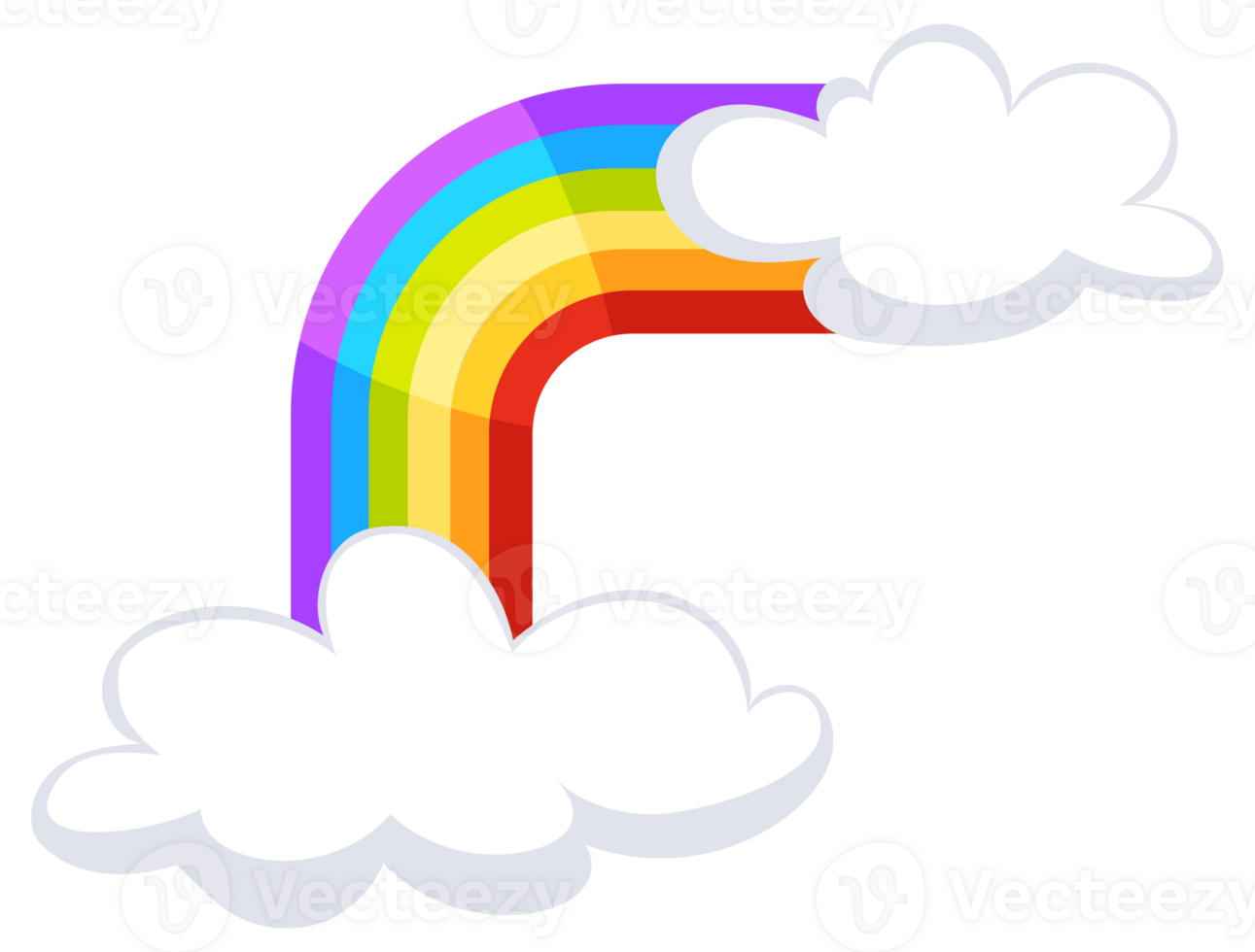 Rainbows and round halo rainbow with clouds on white background. png