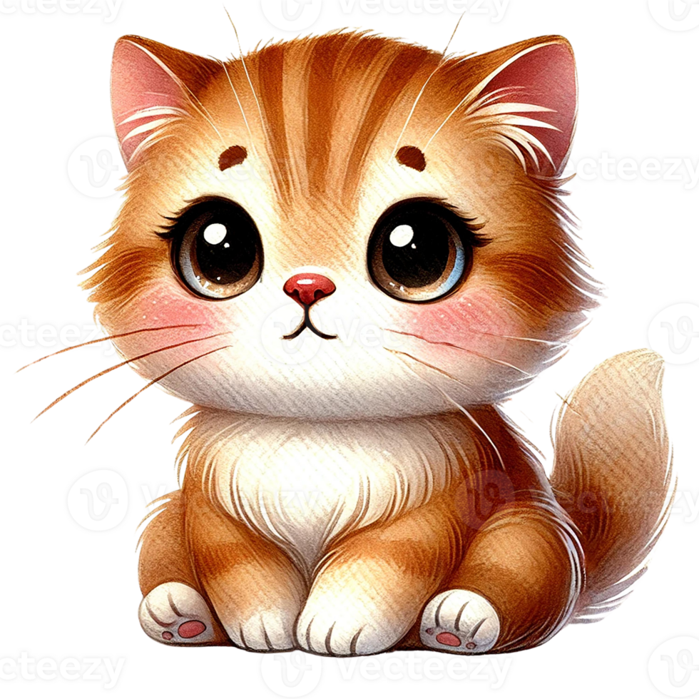 Cute, fluffy, orange cat with big eyes and a playful expression. Valentine animal cartoon character. png