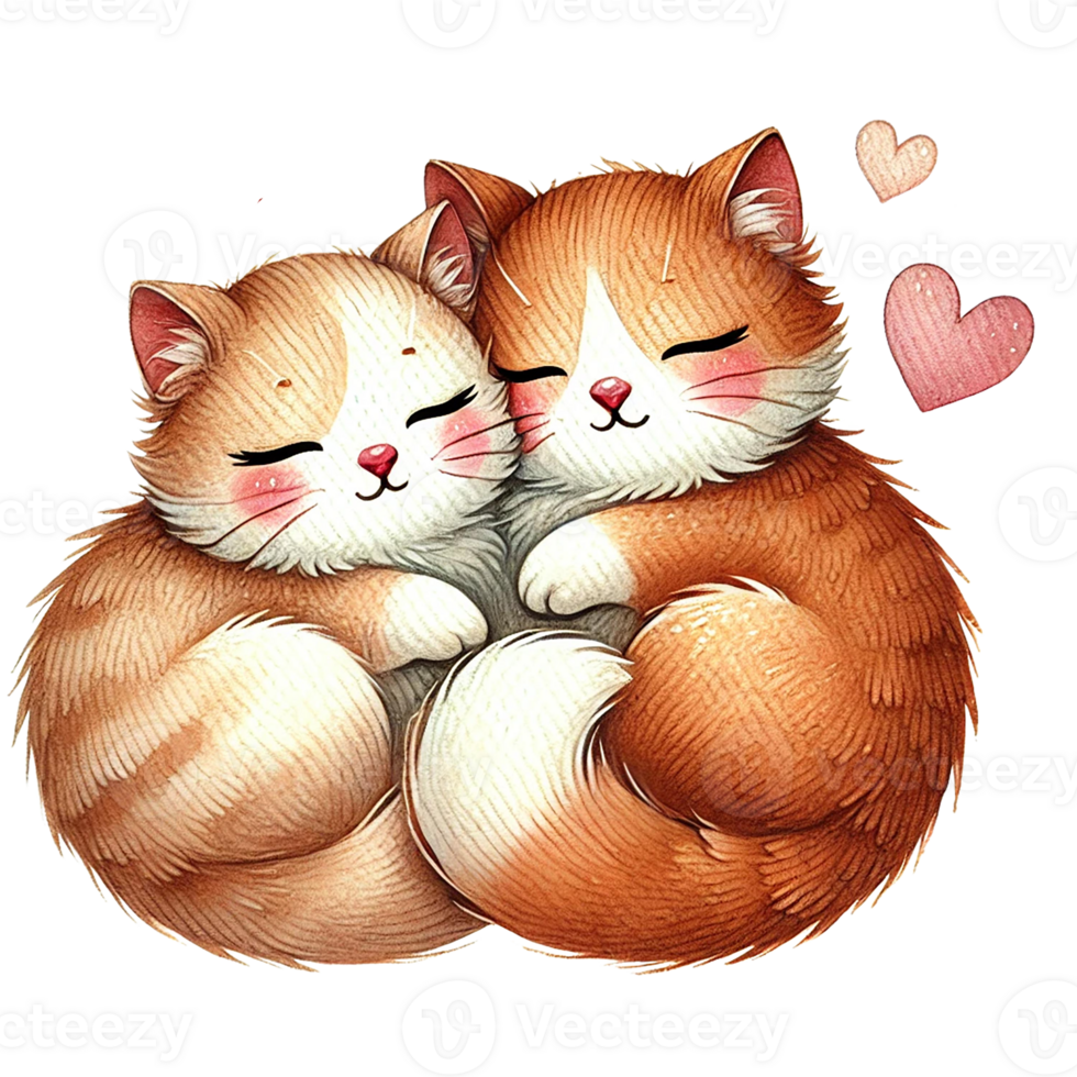 Two cute cats cuddling together, embodying warmth and love. Valentine animal cartoon character. png