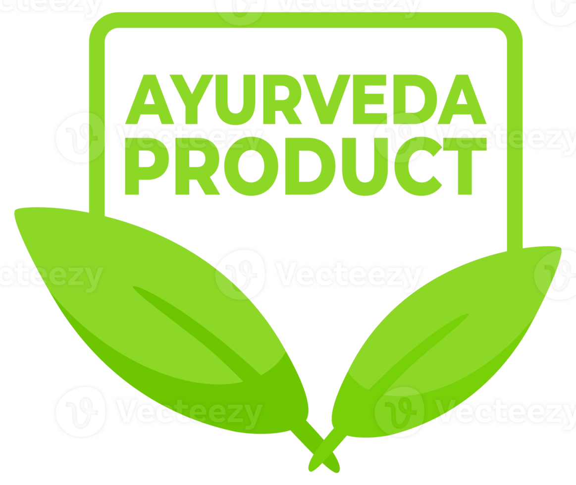 Set of labels featuring the text Ayurveda Product with a herbal leaf symbol, ideal for wellness and holistic health products. png