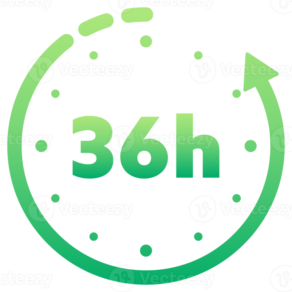 12, 24, 36, 48 and 72 hours clock arrow. Working and Delivery service effect time icons. Order execution. stock illustration png