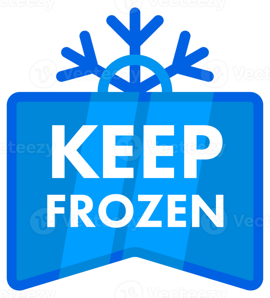 Set of blue Keep Frozen labels with snowflake and thermometer icons for frozen goods packaging png