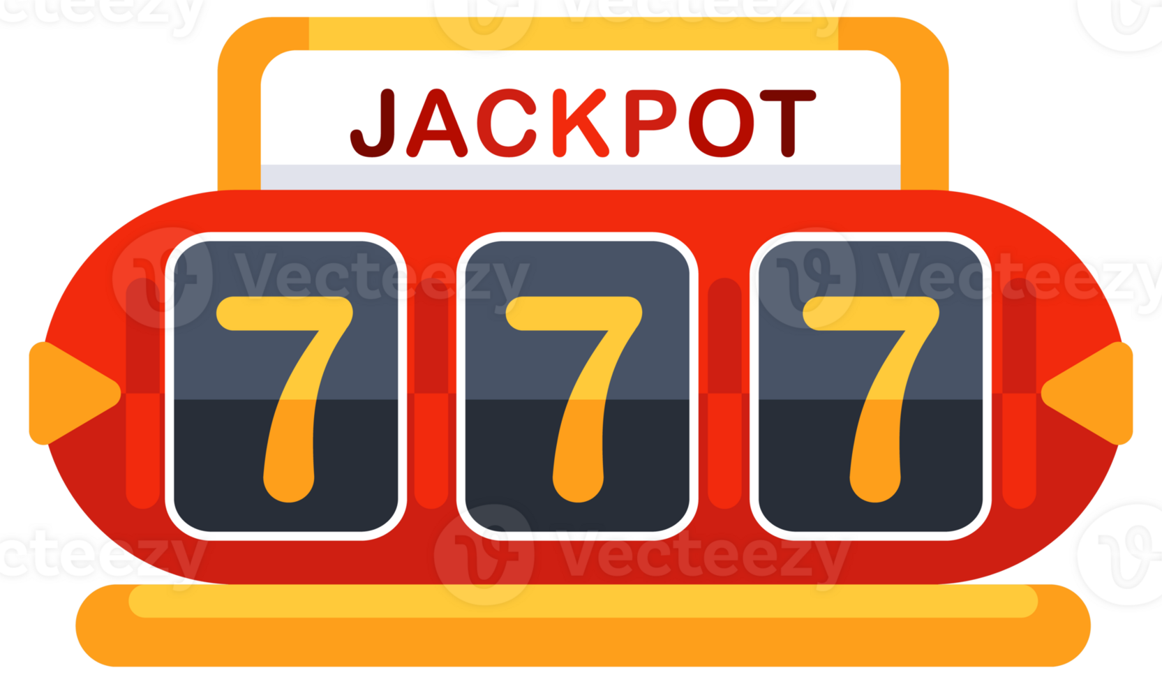 Set of different slot machines with spinning and gambling symbols showing the winning number seven combination png