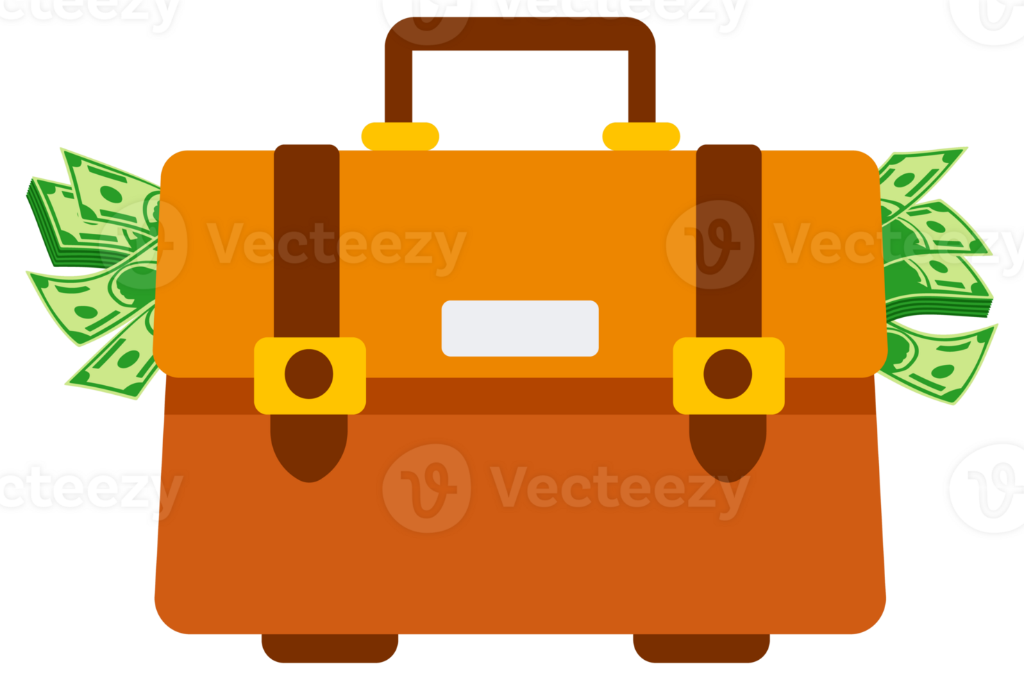 Briefcases overflowing with money representing wealth and success png
