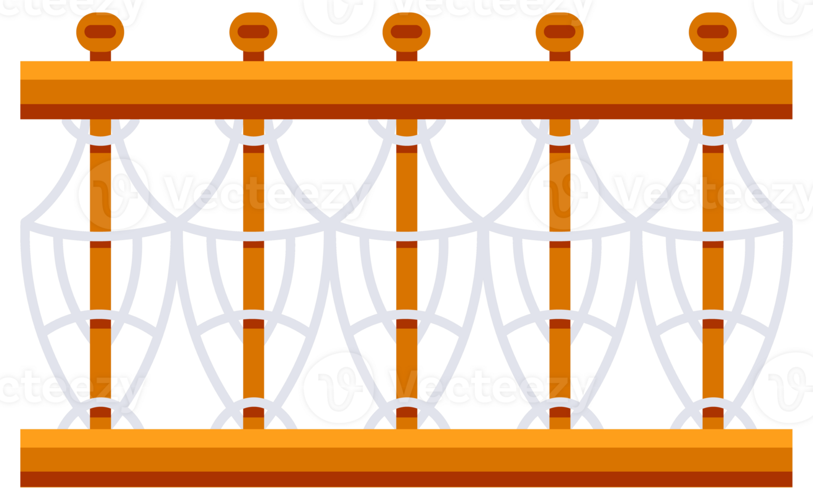 Set of balcony railing is showing different design and material using flat style png