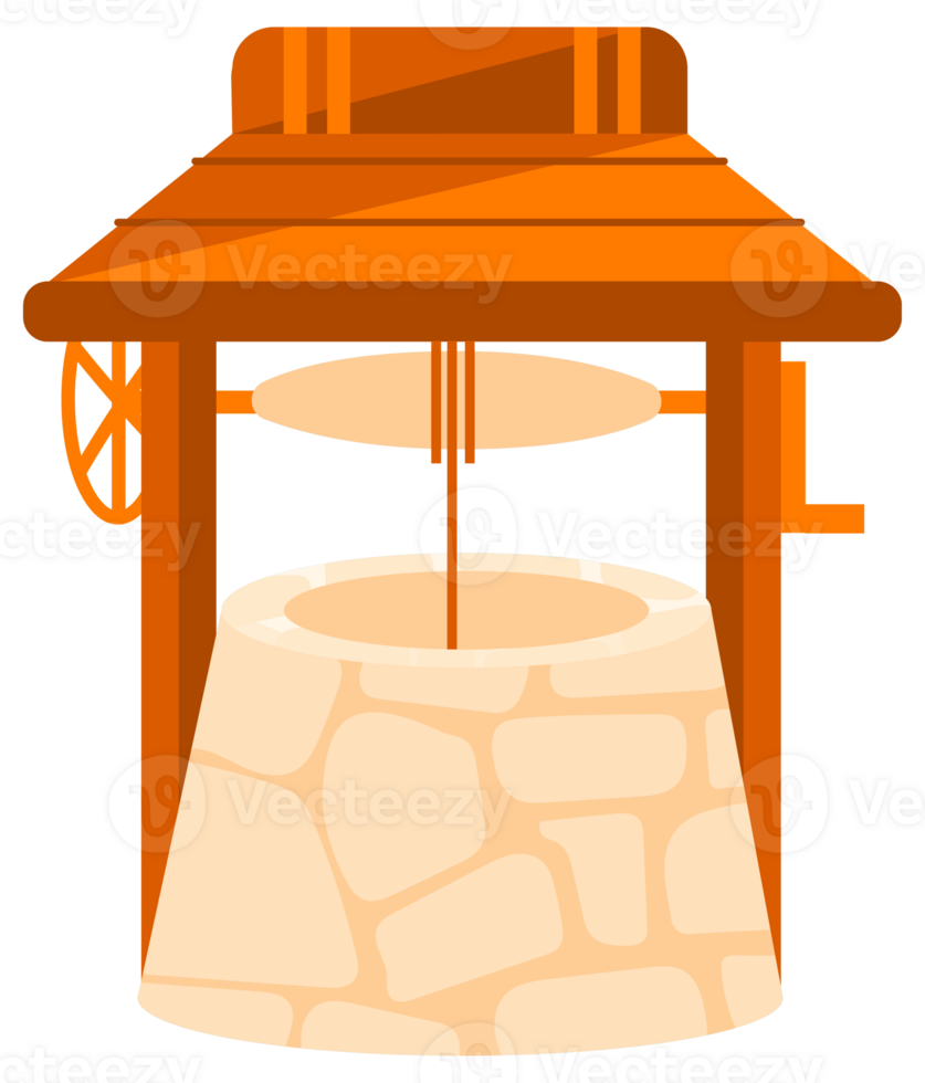 Water well set. Stone and wooden decorated peasant wells for water extraction png