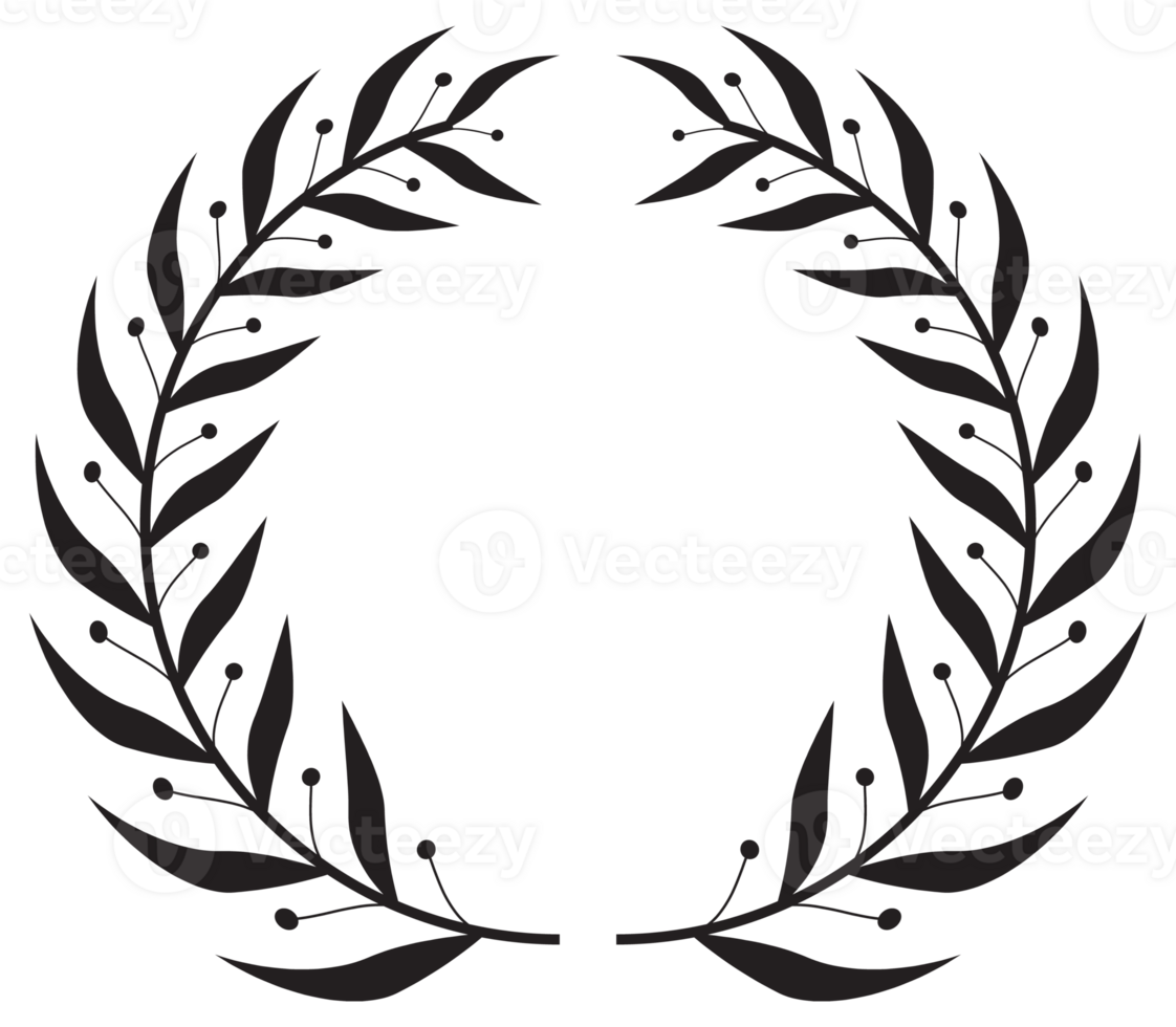 Simple black laurel wreath set. Different frame design elements. illustration png