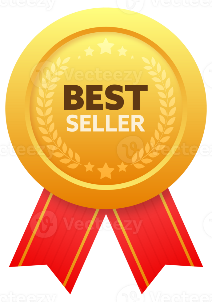 Gold medal for best seller. Retail badge. Best seller tag. stock illustration png