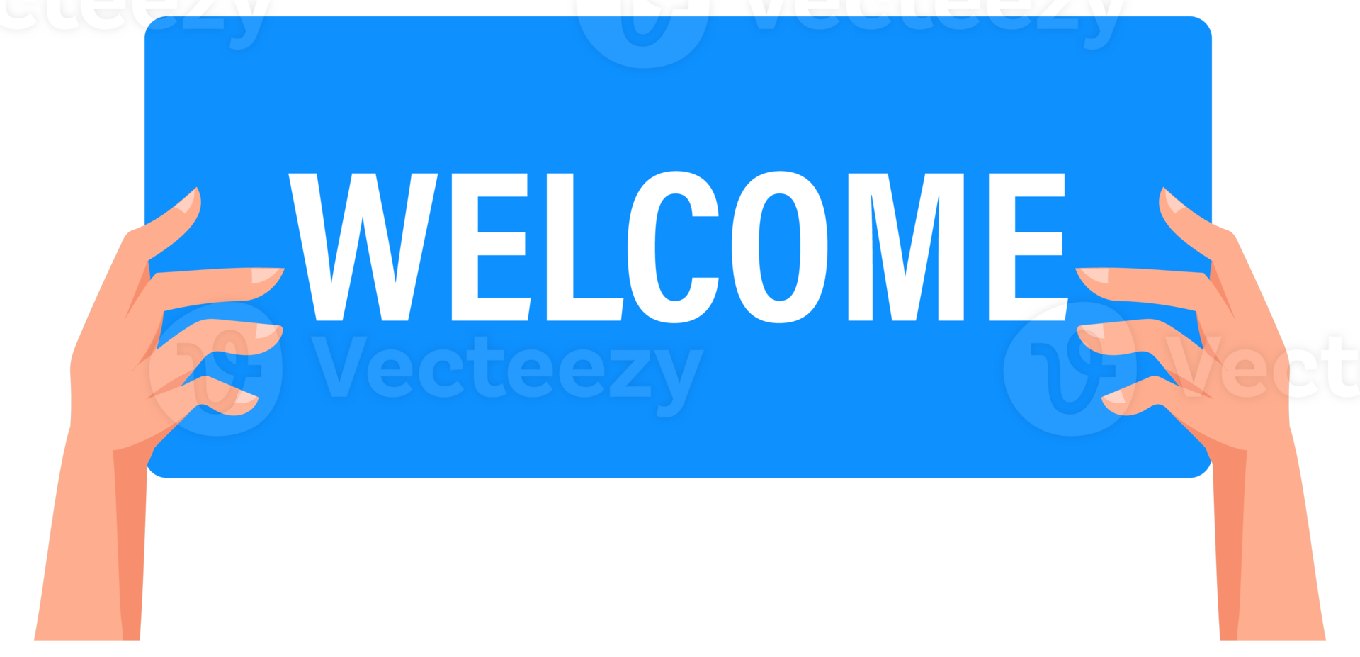 Hands holding welcome signs greeting concept in flat style png