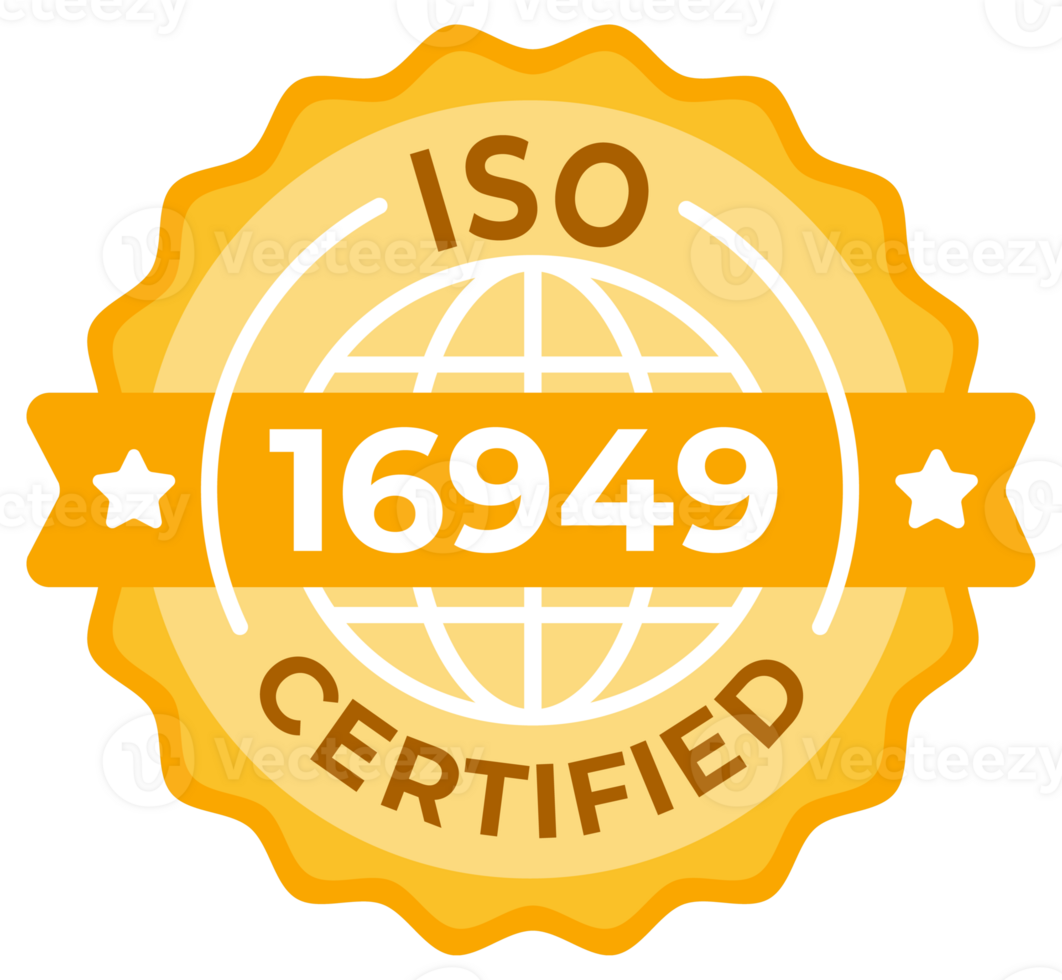 emblem for ISO 16949 Certified quality management in the automotive sector, featuring a golden seal and global recognition png