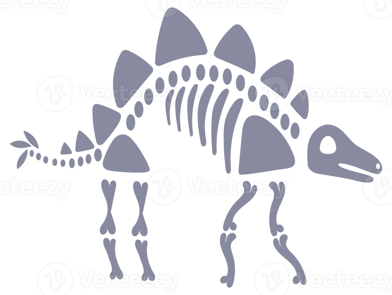 Set of five dinosaur skeletons standing on two legs with bones visible png