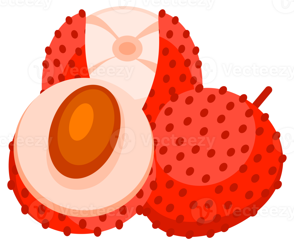 Lychee Set of fresh red. Tropical fruit whole and cut. png