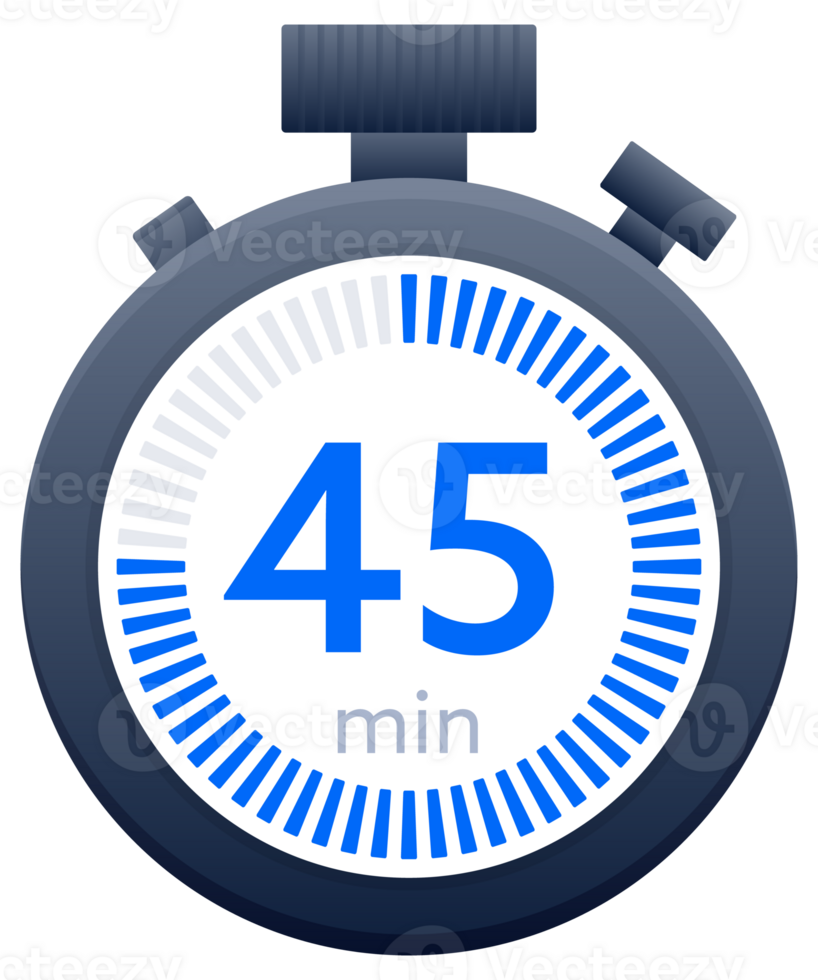 45 min timer and Stopwatch icons. Countdown symbol. Kitchen timer icon. illustration png