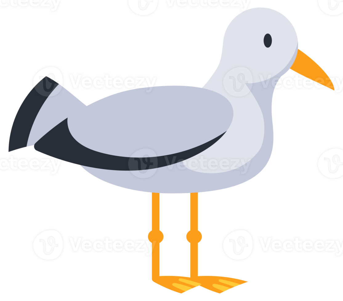 Set of cartoon seagulls standing and flying with spread wings png