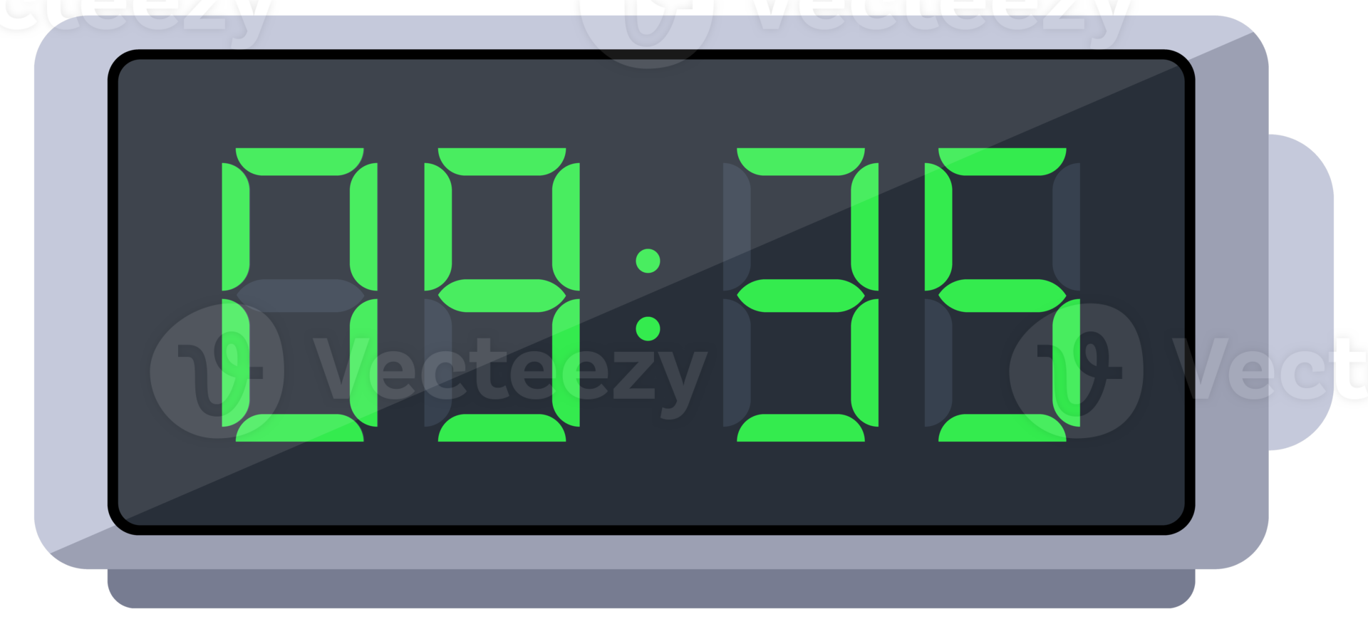 Digital clock and set of glowing numbers. Alarm clock. Countdown timer, hours and minutes. LED watch screen. illustration png