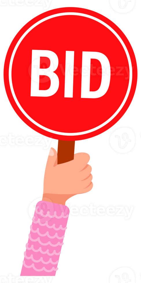People holding bid paddles making offers at auction png