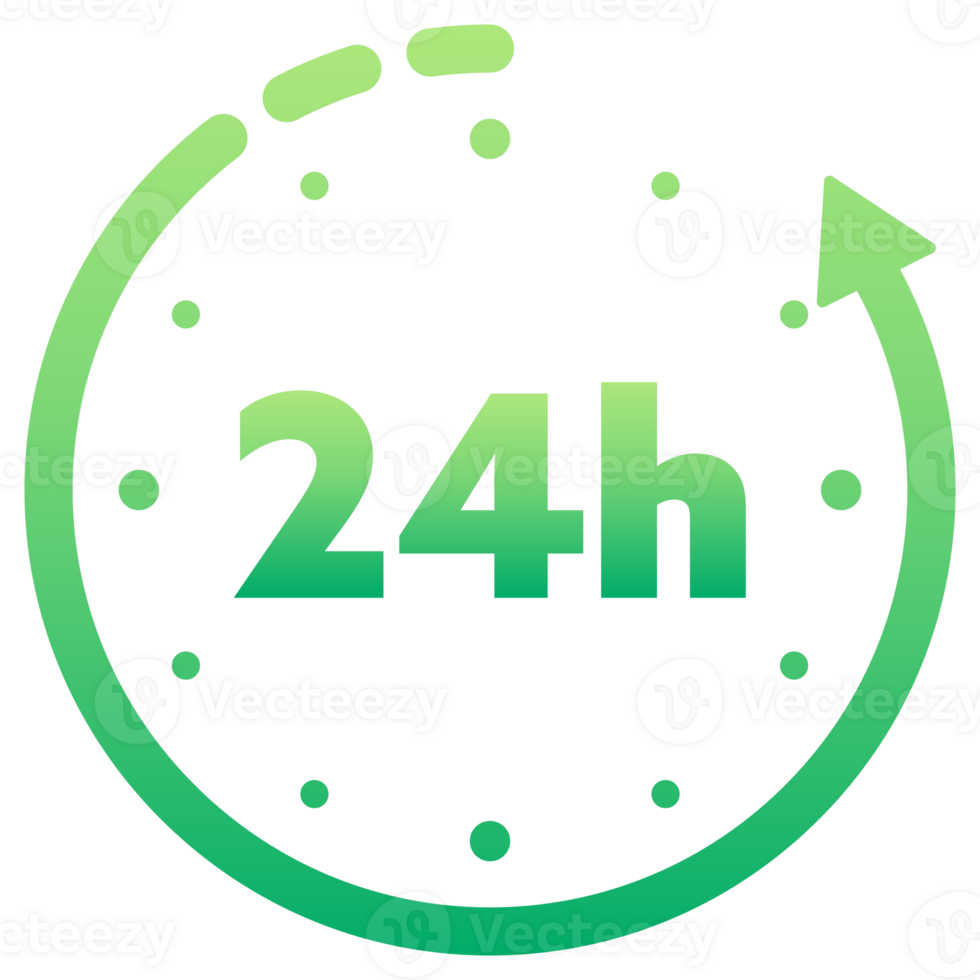 12, 24, 36, 48 and 72 hours clock arrow. Working and Delivery service effect time icons. Order execution. stock illustration png