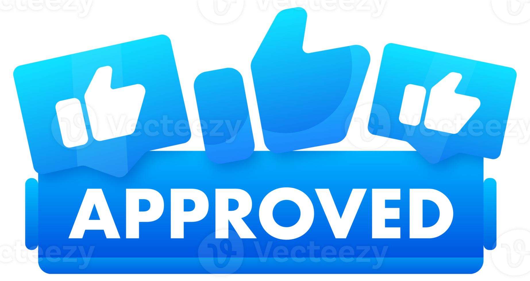 illustration of a blue APPROVED banner with thumbs up icons symbolizing positive verification, acceptance, or endorsement png