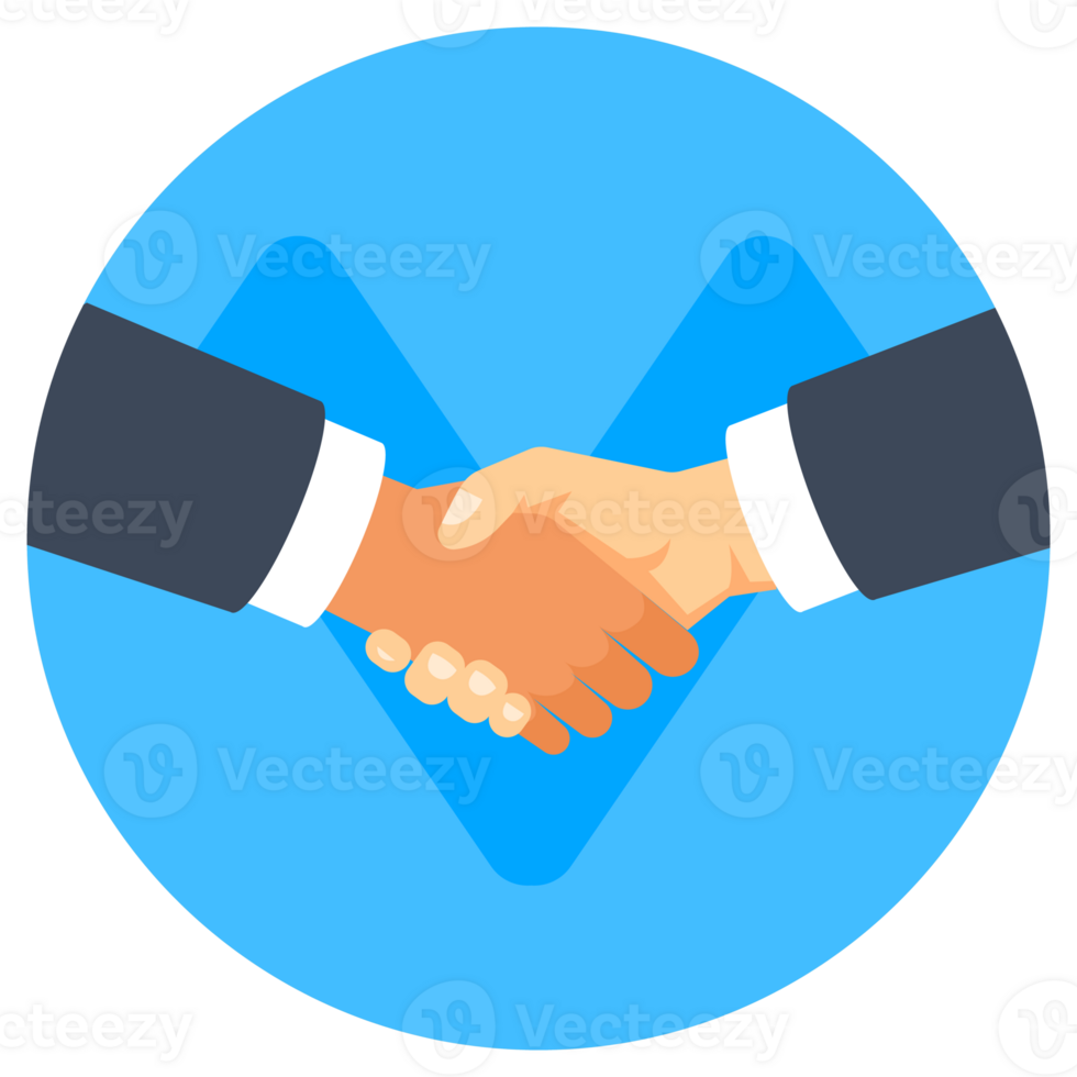 Handshake against a blue circular background, symbolizing agreement, partnership, and trust in business contexts png