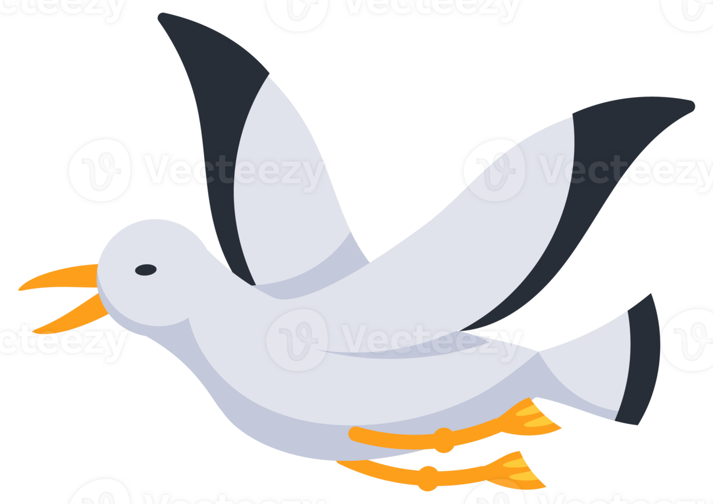 Set of cartoon seagulls standing and flying with spread wings png