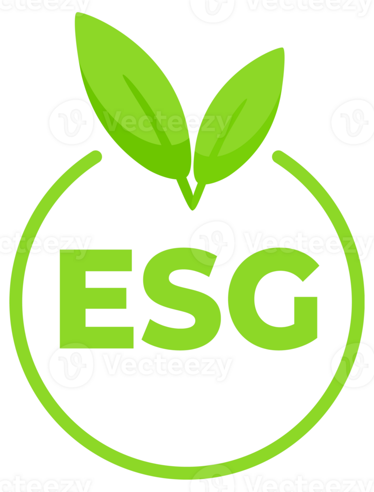 Set of green ESG Environmental, Social, Governance labels with leaf designs for sustainability reporting and eco-friendly branding. png